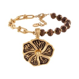 Bransoletka z czekoladowych koralików z kwiatuszkiem (B24/KOR/337AU)
