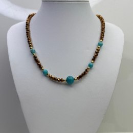 Choker z czekoladowych koralików z turkusami (C24/KOR/318AU)