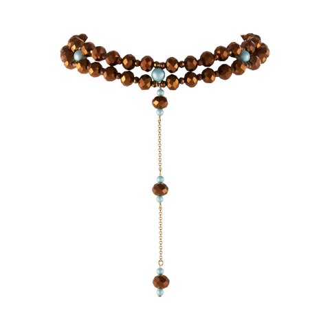 Choker z krawatką, z czekoladowych koralików, z dodatkiem satynowych, turkusowych pereł (C25/KOR/13AU) Choker z krawatką, z czekoladowych koralików, z dodatkiem satynowych, turkusowych pereł (C25/KOR/13AU)