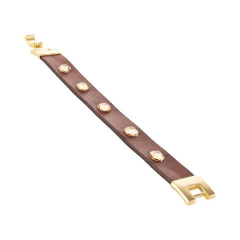 Czekoladowa skórzana bransoletka z kryształkami (LV25/JES/15AU)