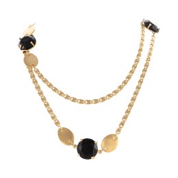 Długi naszyjnik z czarnymi, dużymi kryształkami i owalnymi blaszkami (C25/WIO/53AU)
