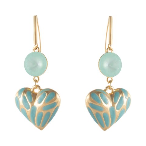 Kolczyki gniecione, miętowe serca z kryształkami (P25/JES/18AU)