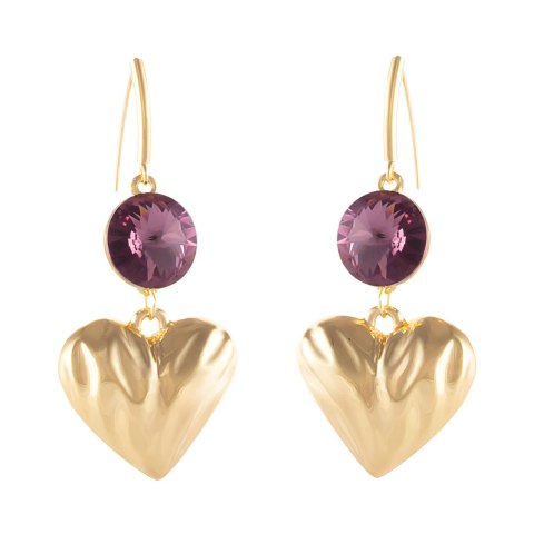 Kolczyki gniecione serca z kryształkami (P25/JES/16AU)