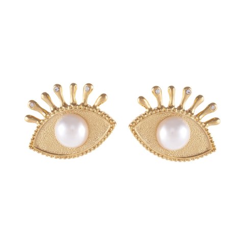 Kolczyki oczy z kryształkami i perełką (P25/JES/11AU)