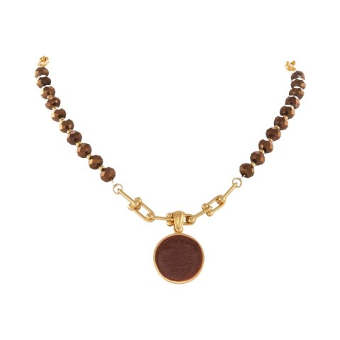 Naszyjnik z czekoladowymi koralikami z plasterkiem (C24/KOR/336AU)