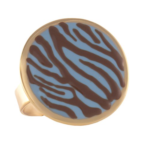 Pierścionek duży niebieski plasterek w czekoladową zeberką (R25/LAT/120AU)