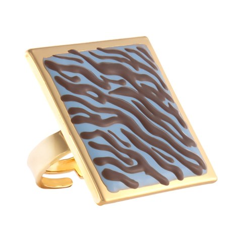 Pierścionek niebieski kwadrat w czekoladową zeberką (R25/LAT/121AU)