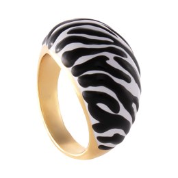 Pierścionek szeroki, wypukły w czarno białą zeberkę (R25/LAT/117/2AU)