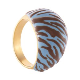 Pierścionek szeroki, wypukły w niebiesko czekoladową zeberką (R25/LAT/120/2AU)