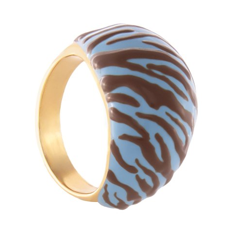 Pierścionek szeroki, wypukły w niebiesko czekoladową zeberką (R25/LAT/120/2AU)