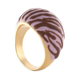 Pierścionek szeroki, wypukły w różowo czekladową zeberkę (R25/LAT/134/2AU)