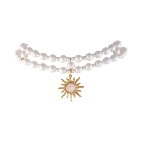 Podwójny choker z satynowych pereł ze słoneczkiem (C25/KOR/26AU) Podwójny choker z satynowych pereł ze słoneczkiem (C25/KOR/26AU)