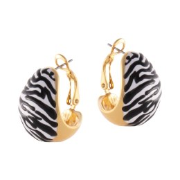 Wypukłe, białe kolczyki w czarną zeberkę (P25/LAT/117/2AU)