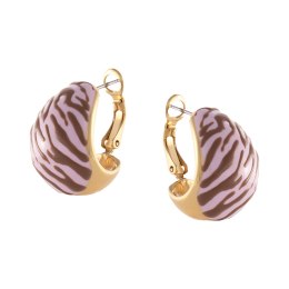 Wypukłe, różowe kolczyki w czekoladową zeberkę (P25/LAT/134/2AU)