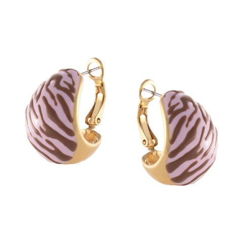 Wypukłe, różowe kolczyki w czekoladową zeberkę (P25/LAT/134/2AU)